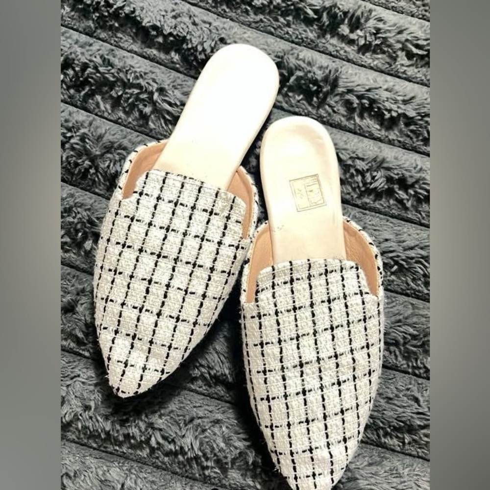SHEIN Black and White Tweed Mules